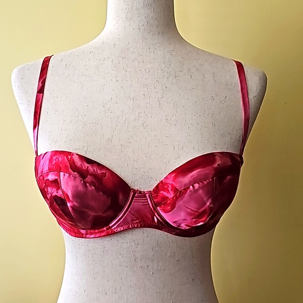 Victoria's Secret Underwire Balconet 100% Silk Pink Rose Design Size 36B